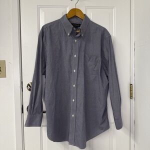 LAUREN RALPH‎ LAUREN Shirt Mens Navy Plaid 100% Cotton Long Sleeve 17 1/2 32/33